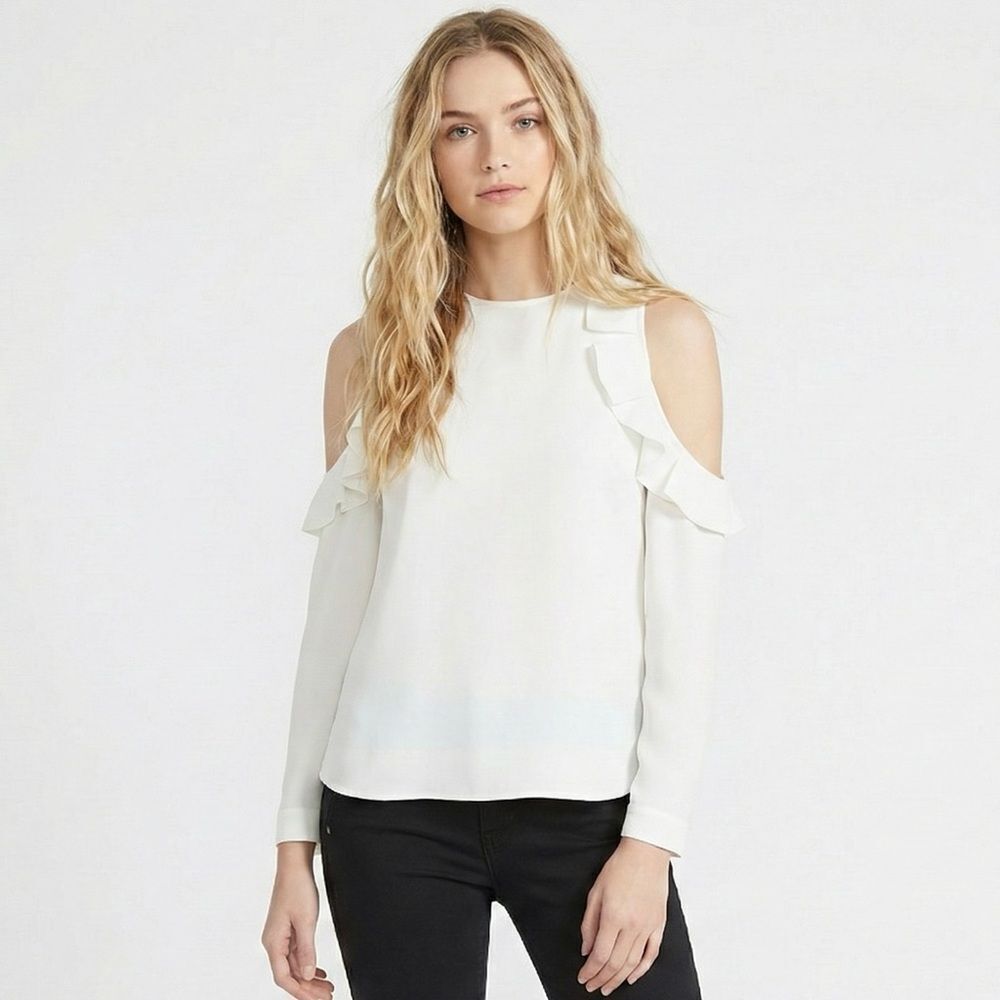 Ted Baker Steffe Cold Shoulder Top 1 White Ruffle Blouse Ivory US 4 Small NWT